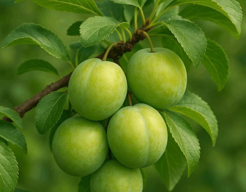 Prunes reine-claude mûres sur leur branche