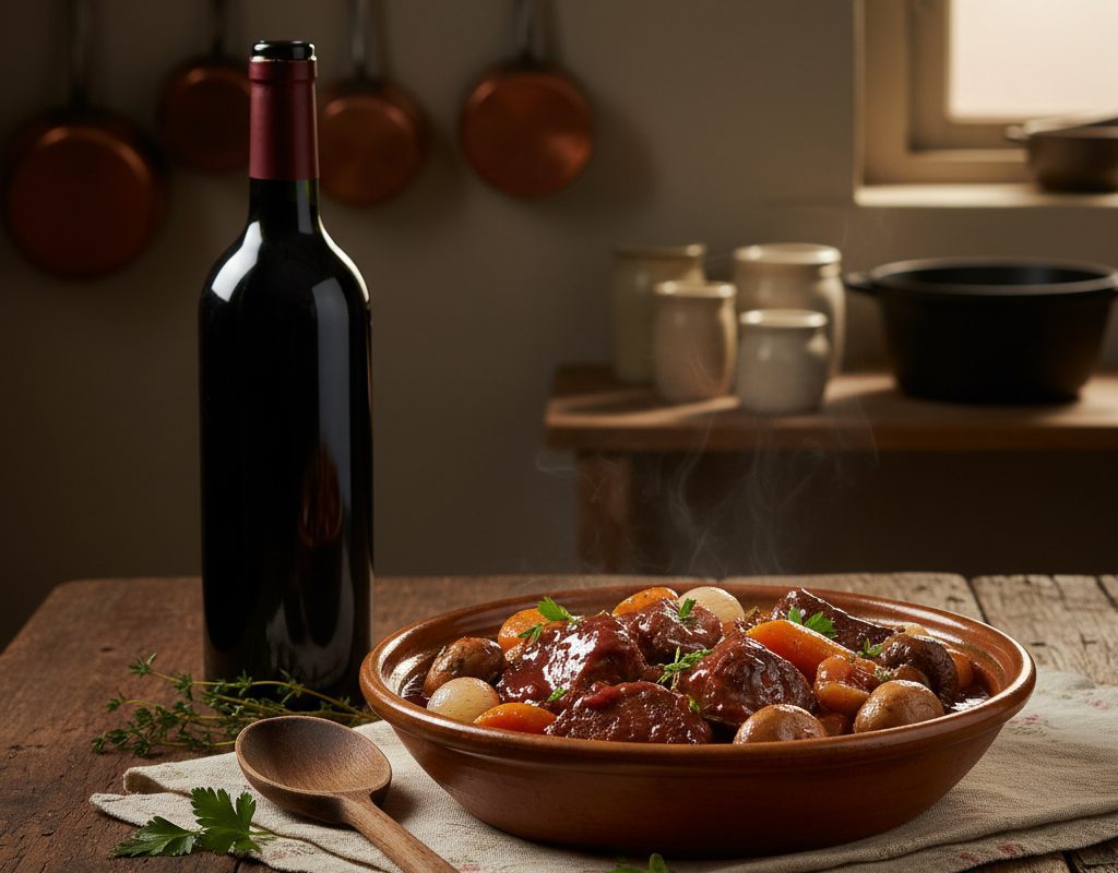 découvrez la recette authentique du bœuf bourguignon à l'ancienne, mijoté lentement avec du vin rouge, des légumes et des aromates, pour retrouver les saveurs réconfortantes du bon vieux temps.