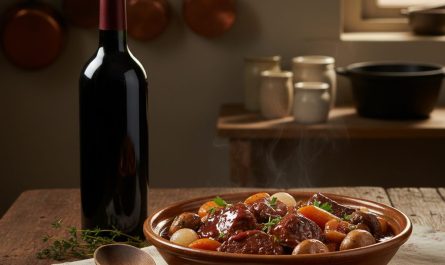 découvrez la recette authentique du bœuf bourguignon à l'ancienne, mijoté lentement avec du vin rouge, des légumes et des aromates, pour retrouver les saveurs réconfortantes du bon vieux temps.