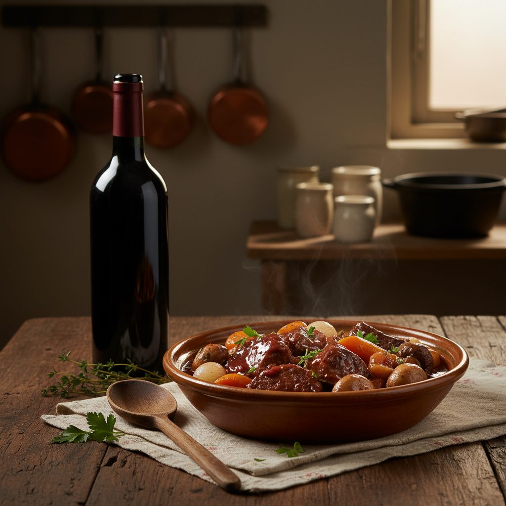 découvrez la recette authentique du bœuf bourguignon à l'ancienne, mijoté lentement avec du vin rouge, des légumes et des aromates, pour retrouver les saveurs réconfortantes du bon vieux temps.