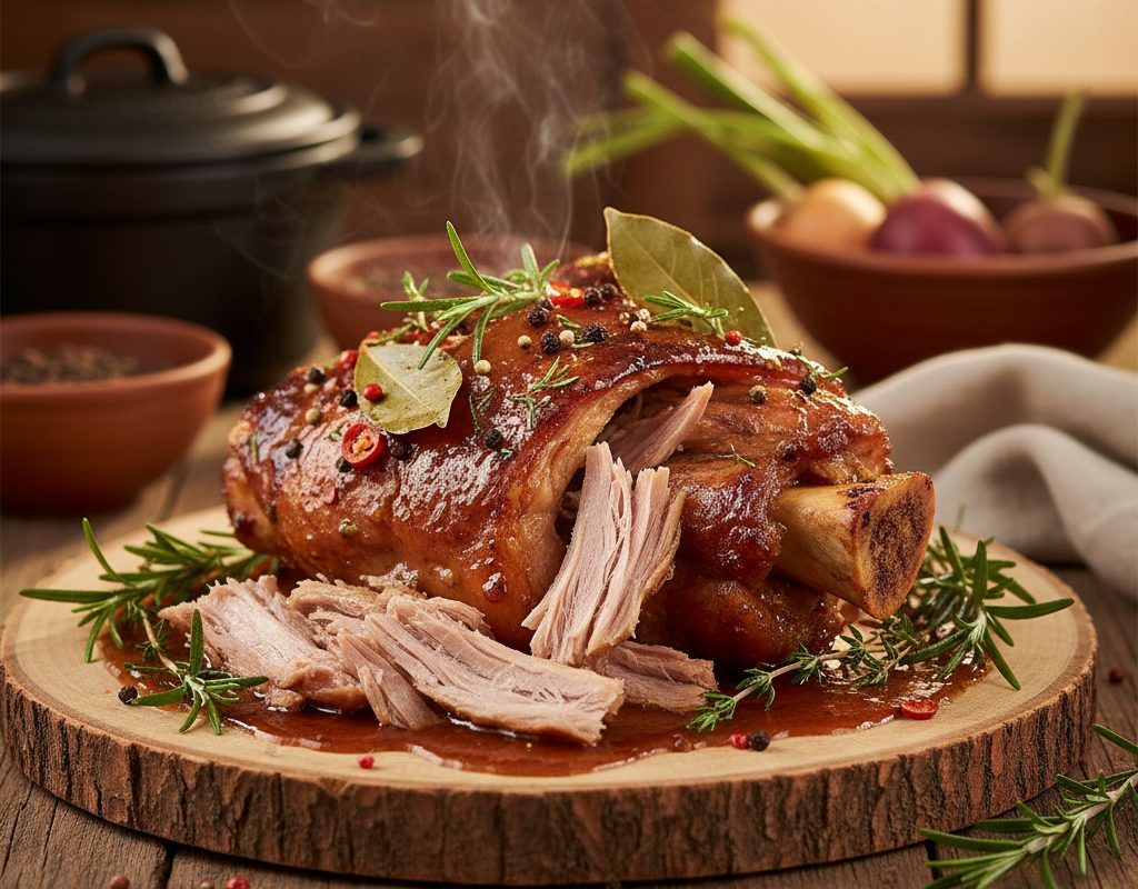 découvrez notre recette de rouelle de porc à la cocotte : une viande fondante qui se détache de l’os, mijotée avec amour pour un repas convivial et savoureux. idéale pour régaler toute la famille !