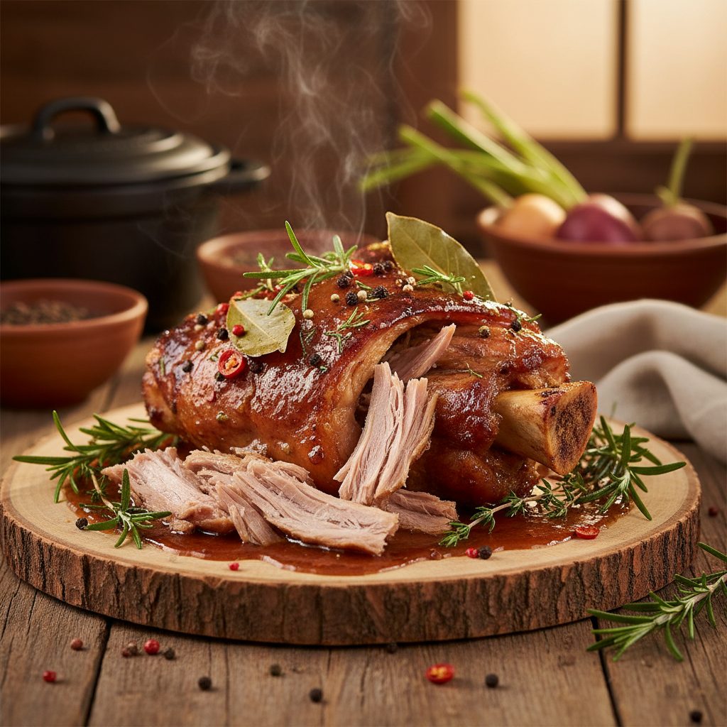 découvrez notre recette de rouelle de porc à la cocotte : une viande fondante qui se détache de l’os, mijotée avec amour pour un repas convivial et savoureux. idéale pour régaler toute la famille !