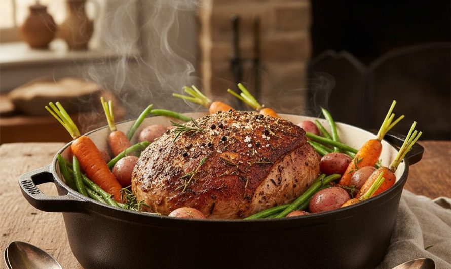 Recette rouelle de porc en cocotte mijotée avec légumes du jardin