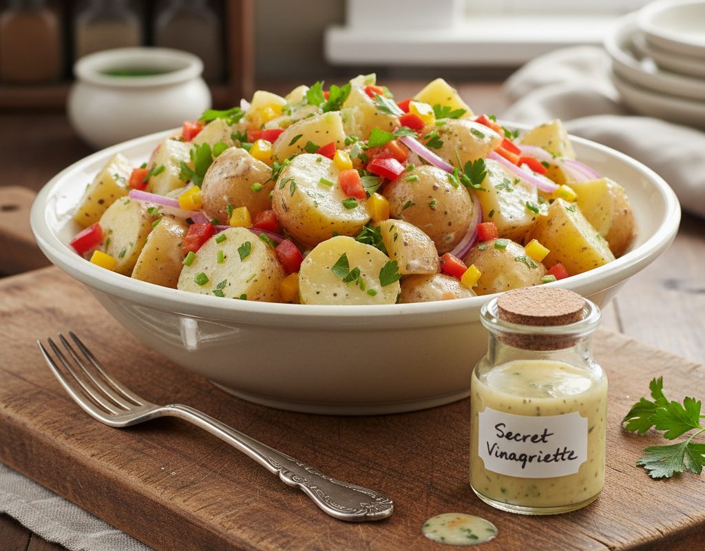 découvrez la recette traditionnelle de la salade de pomme de terre grand-mère, sublimée par sa vinaigrette secrète. un plat familial savoureux, idéal pour toutes vos occasions !