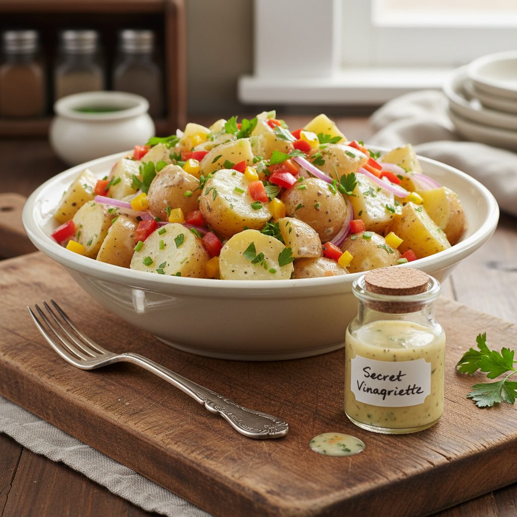 découvrez la recette traditionnelle de la salade de pomme de terre grand-mère, sublimée par sa vinaigrette secrète. un plat familial savoureux, idéal pour toutes vos occasions !