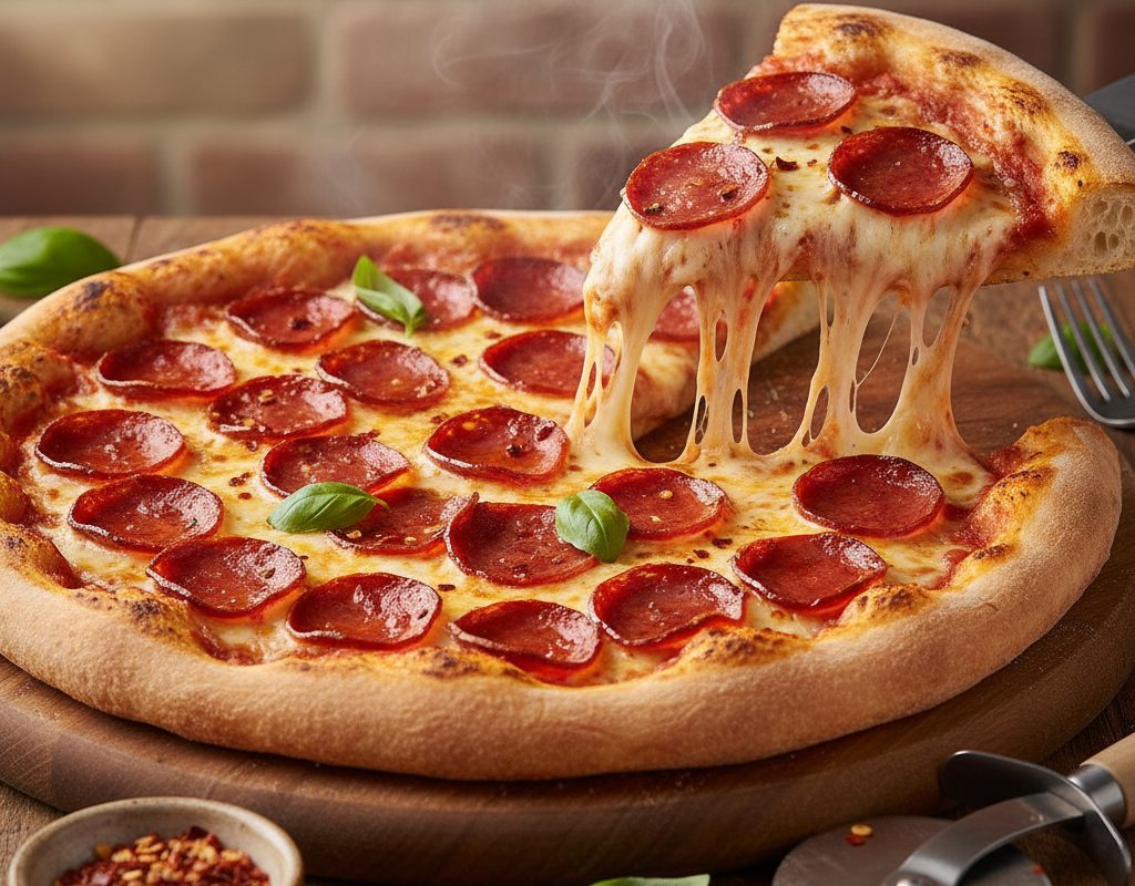 découvrez la pizza pepperoni, un choix incontournable pour les amateurs d'épices : une pâte croustillante, une sauce savoureuse et du pepperoni généreux pour une explosion de saveurs relevées !