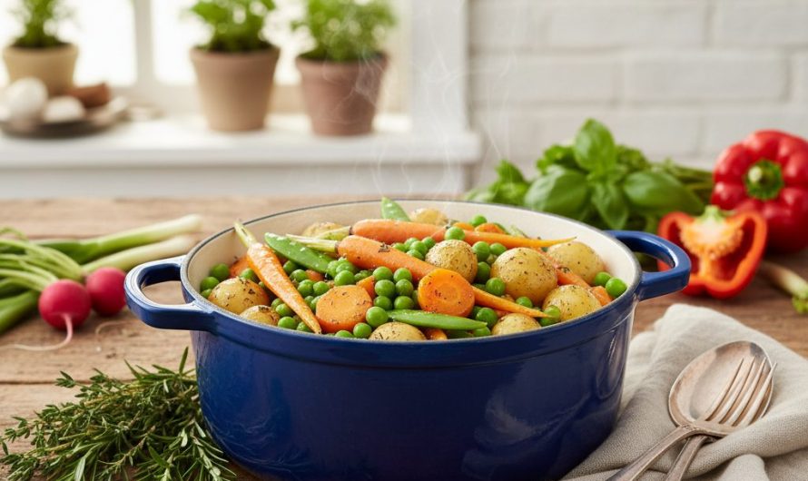 Recette petits pois carottes et pommes de terre de printemps en cocotte