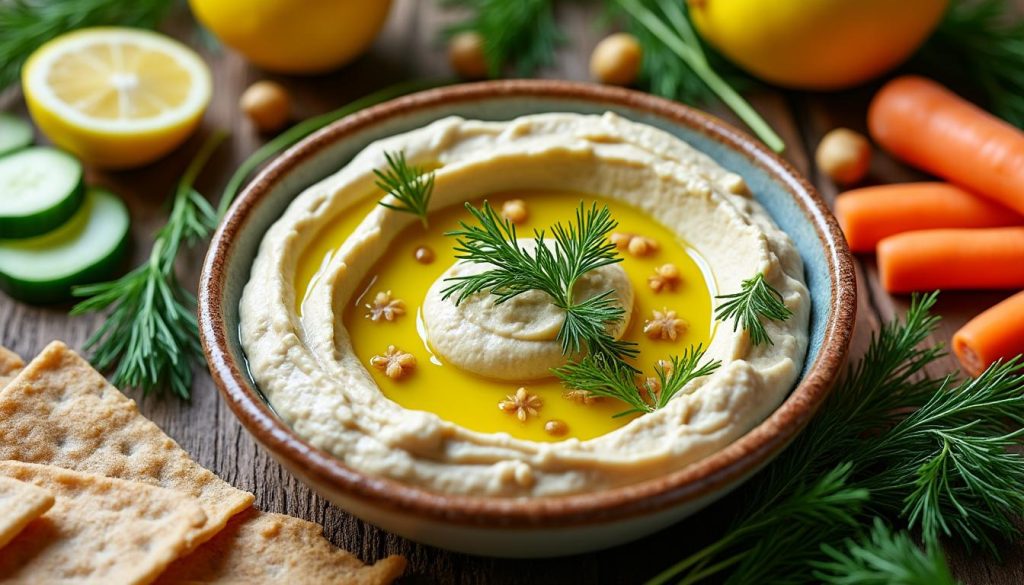 découvrez notre recette créative de houmous citron-aneth, parfaite pour un apéritif frais et savoureux qui ravira vos invités.