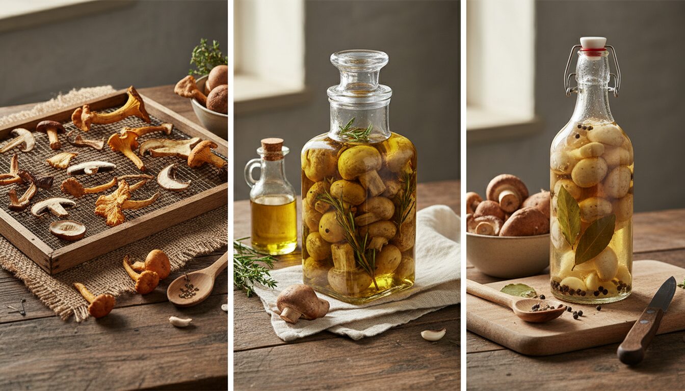 découvrez notre guide complet pour conserver vos champignons grâce au séchage, à l'huile ou au vinaigre. astuces et méthodes simples pour prolonger leur fraîcheur et leur saveur.