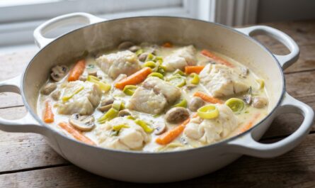 découvrez notre recette de blanquette de poisson, accompagnée d'une sauce crémeuse et onctueuse, parfaite pour un repas savoureux et gourmand.