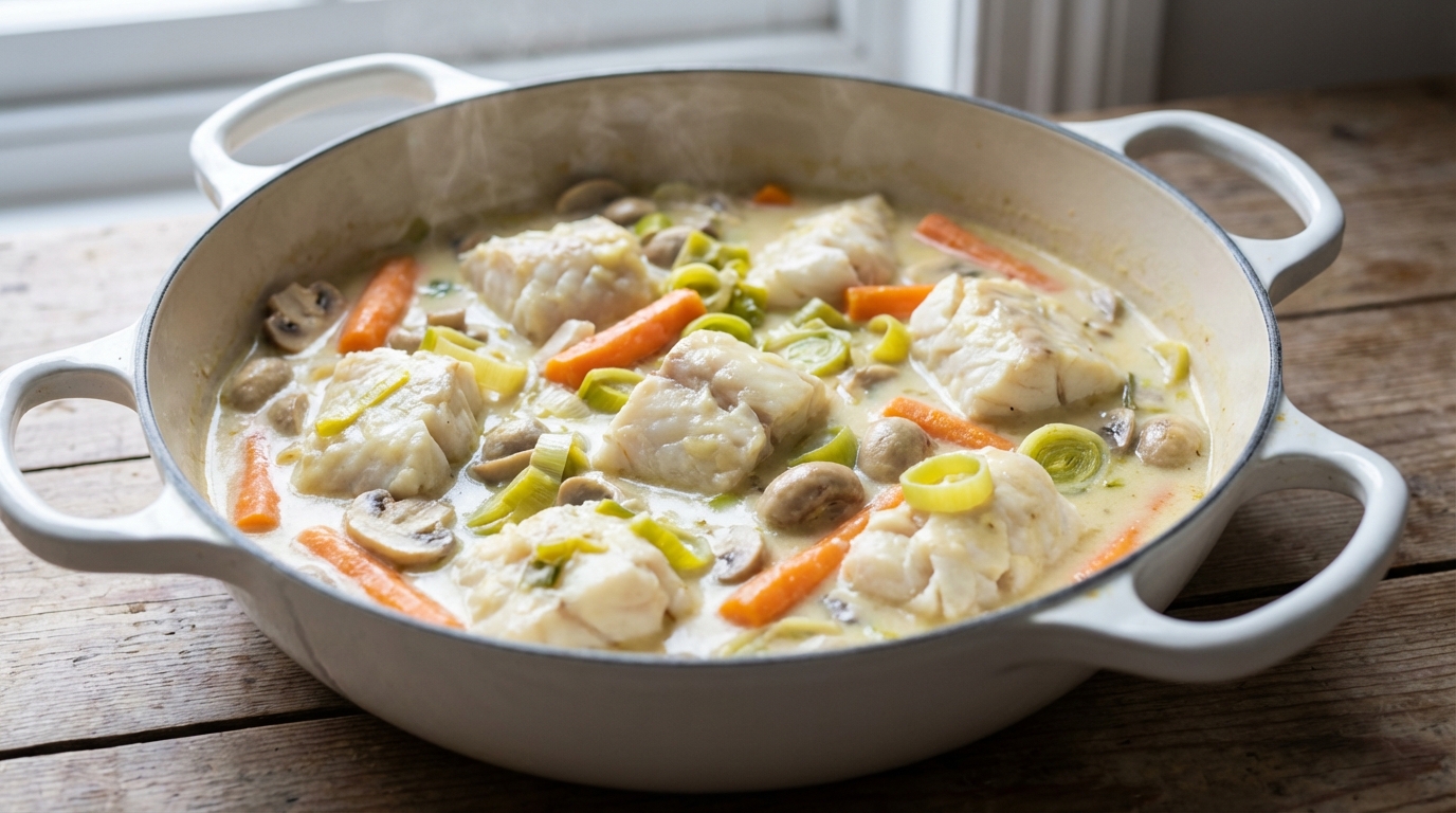 découvrez notre recette de blanquette de poisson, accompagnée d'une sauce crémeuse et onctueuse, parfaite pour un repas savoureux et gourmand.