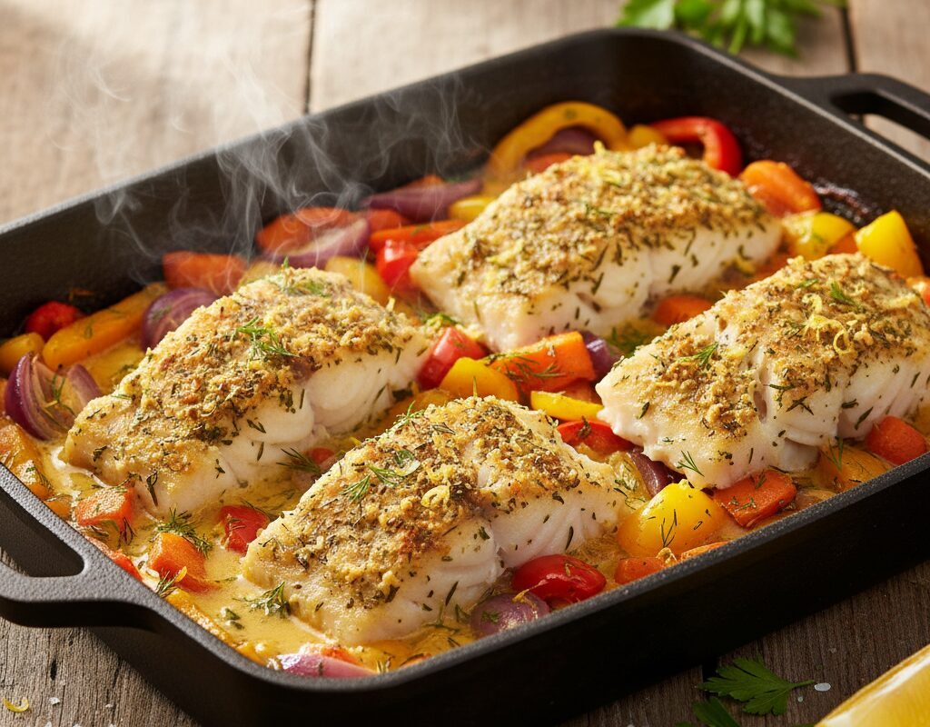 découvrez notre recette simple et saine de cabillaud accompagné de légumes cuits au four, un plat équilibré parfait pour vos repas gourmands et légers.