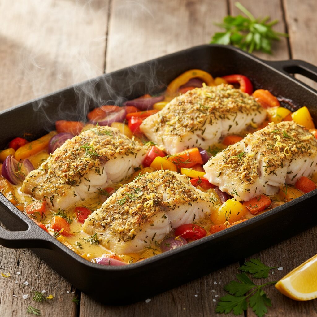 découvrez notre recette simple et saine de cabillaud accompagné de légumes cuits au four, un plat équilibré parfait pour vos repas gourmands et légers.