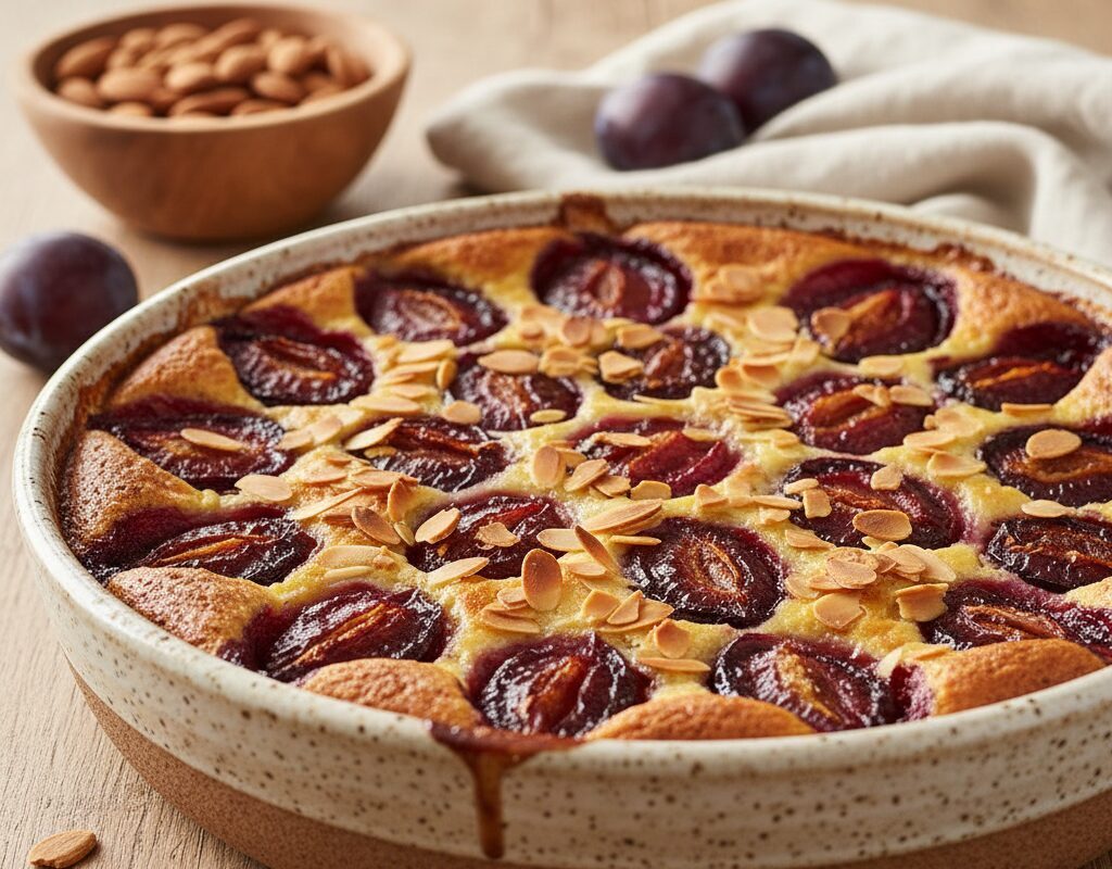 découvrez notre recette facile et gourmande de clafoutis aux prunes et amandes, un dessert moelleux parfait pour toutes les occasions.
