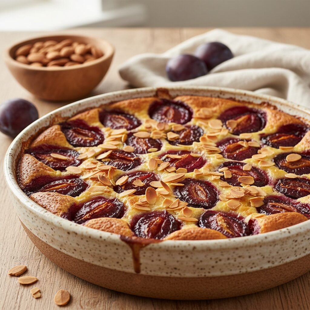 découvrez notre recette facile et gourmande de clafoutis aux prunes et amandes, un dessert moelleux parfait pour toutes les occasions.