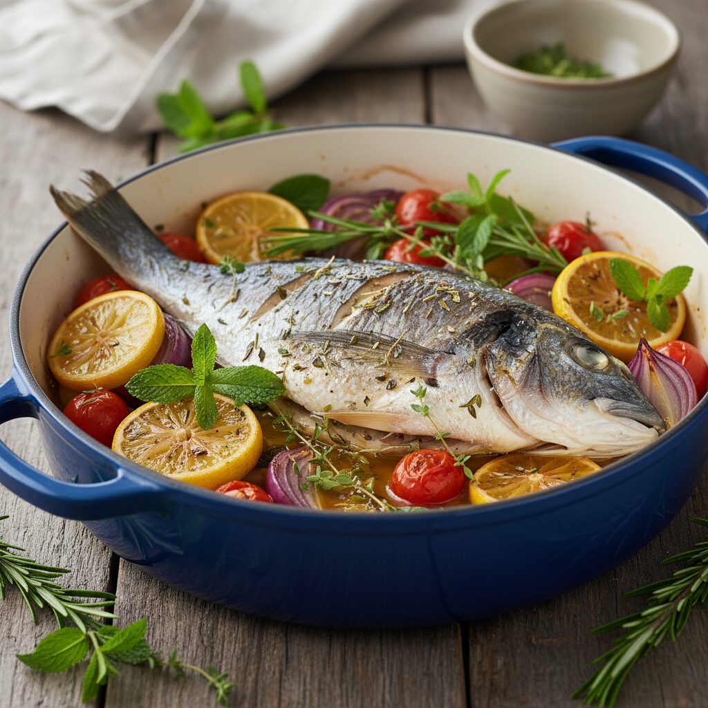 découvrez notre recette facile de dorade grise au four, relevée par la fraîcheur de la menthe et la vivacité du citron pour un plat savoureux et parfumé.