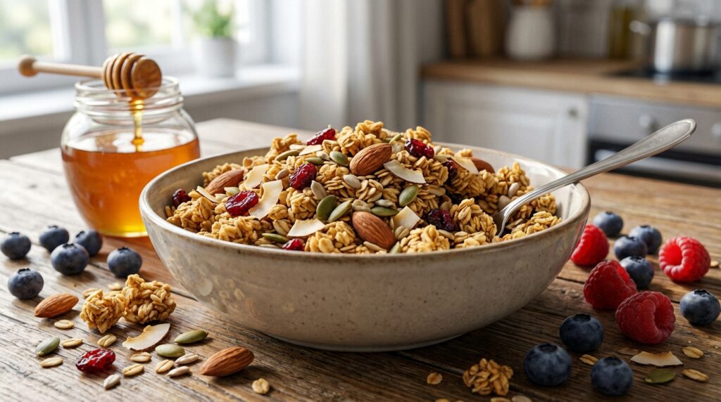 découvrez une recette de granola maison croustillant et sain, parfaite pour un petit-déjeuner équilibré et gourmand. facile à préparer et délicieux !