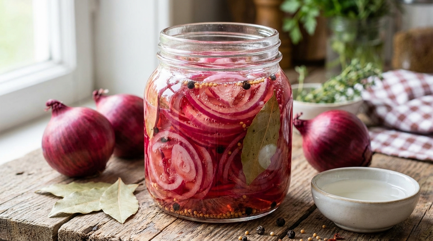 découvrez notre recette facile de pickles d'oignons rouges, un condiment vinaigré croquant qui relève tous vos plats avec fraîcheur et saveur.