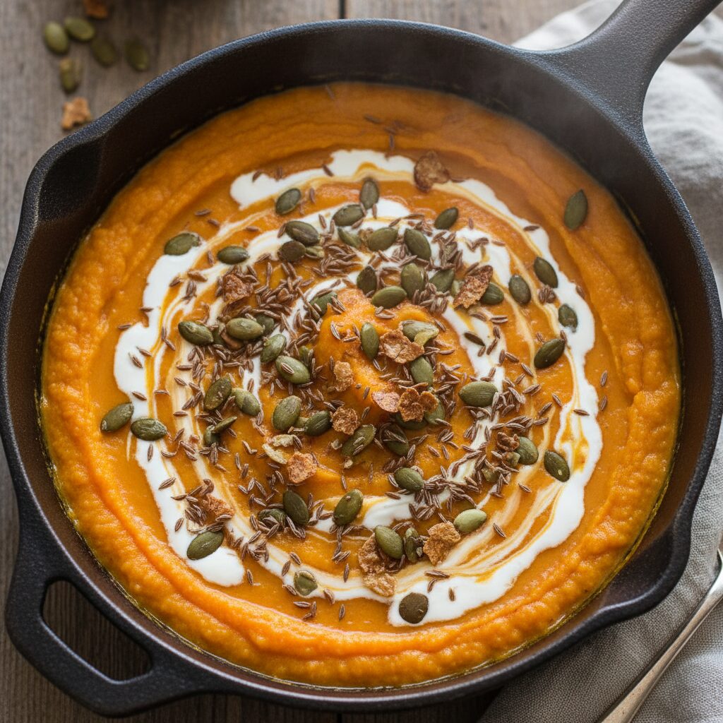 découvrez notre recette de purée de carottes au cumin, une délicieuse préparation à la texture très onctueuse, parfaite pour sublimer vos repas avec une touche d'épices.