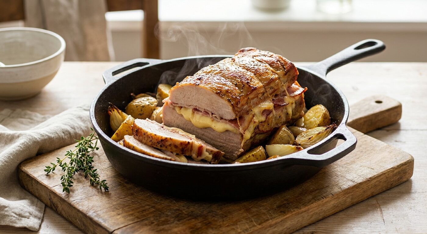 découvrez notre recette savoureuse de rôti orloff, à base de veau ou de porc, agrémenté de bacon croustillant et de fromage fondu pour un plat gourmand et réconfortant.