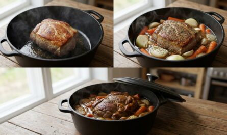 découvrez une recette savoureuse de rôti de porc en cocotte, mijoté doucement pour une viande tendre et pleine de saveurs. parfait pour un repas réconfortant et facile à préparer.