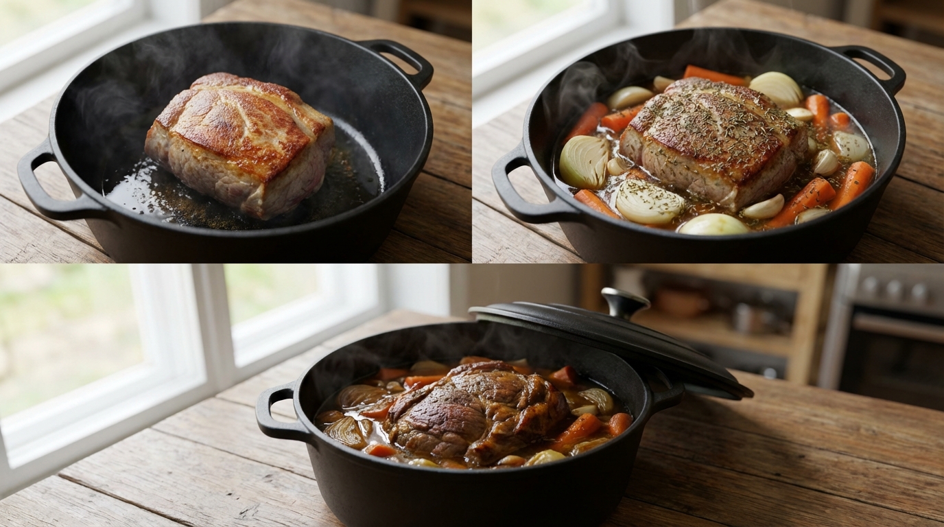 découvrez une recette savoureuse de rôti de porc en cocotte, mijoté doucement pour une viande tendre et pleine de saveurs. parfait pour un repas réconfortant et facile à préparer.