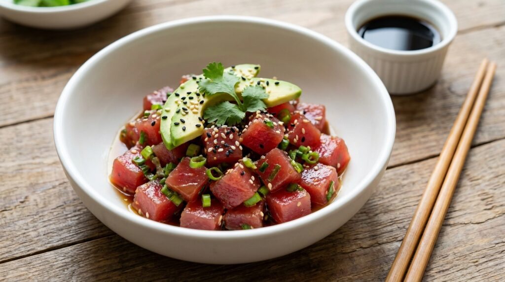 découvrez notre recette de tartare de thon aux saveurs asiatiques, relevée par une délicate alliance de soja et de sésame, pour un plat frais et savoureux.