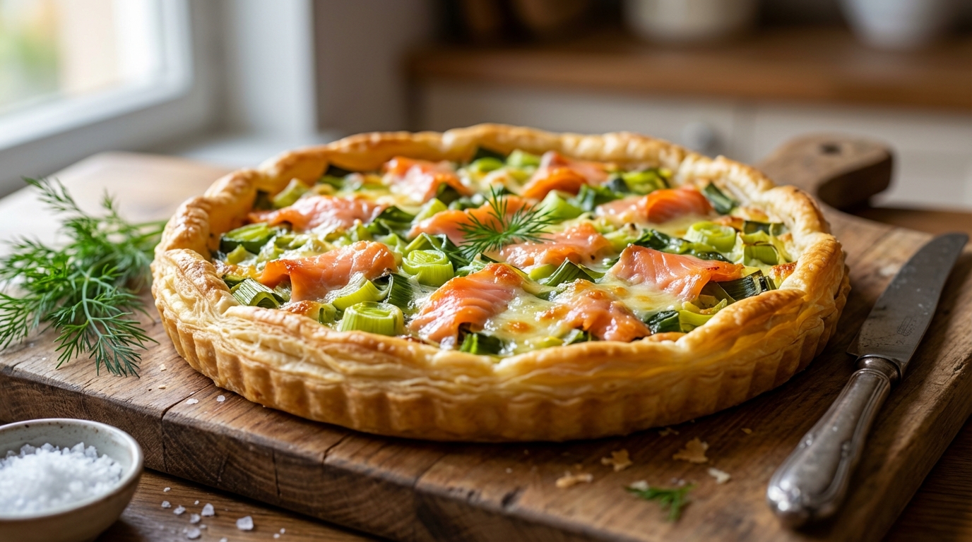 découvrez notre recette facile de tarte aux poireaux et saumon fumé avec une pâte croustillante, idéale pour un repas savoureux et gourmand.