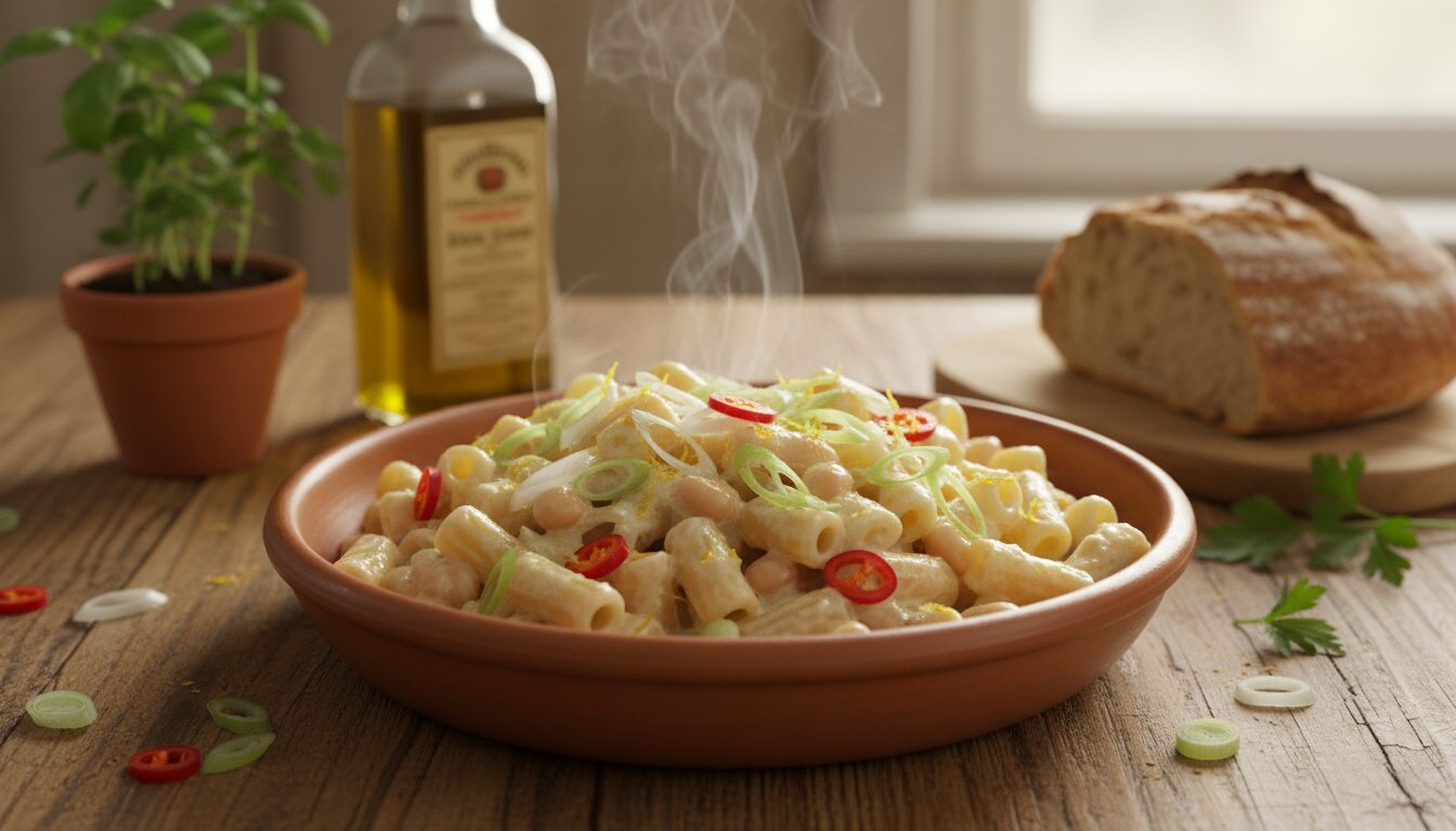 découvrez la recette revisitée de rachel roddy : pasta e fagioli au lait de coco, oignon nouveau, piment et citron, pour un voyage culinaire unique au cœur de rome.