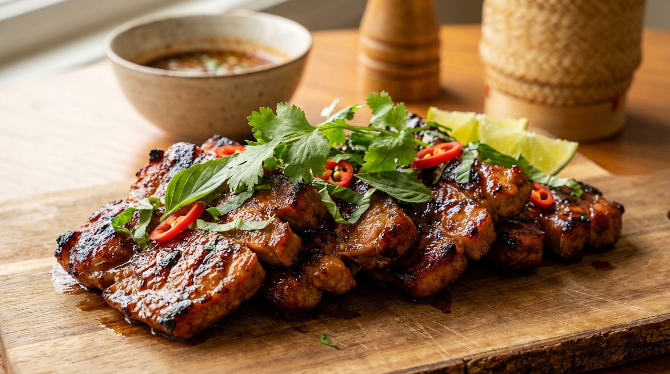 découvrez une recette savoureuse d'araignées de porc à la thaï, marinées dans une sauce asiatique authentique pour un goût unique et parfumé.