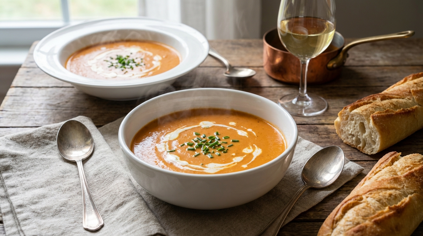 découvrez notre recette de bisque de homard, un potage raffiné et puissant parfait pour impressionner vos invités avec une saveur intense et délicate.