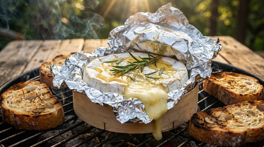 découvrez notre recette de camembert au barbecue, délicieusement coulant et délicatement fumé, préparé directement dans sa boîte pour un plaisir gourmand et facile.