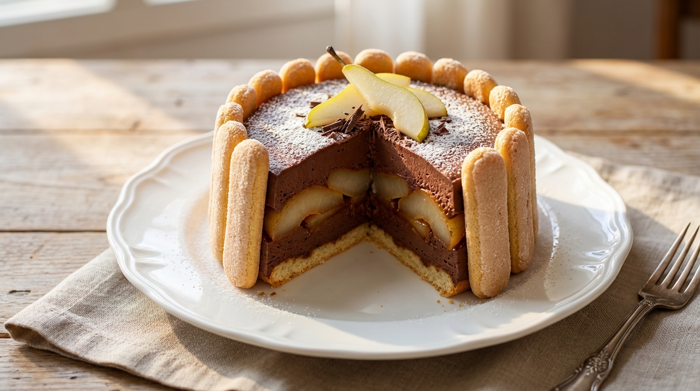 découvrez la recette de la charlotte poires chocolat, un dessert léger et fruité parfait pour finir votre repas en douceur.