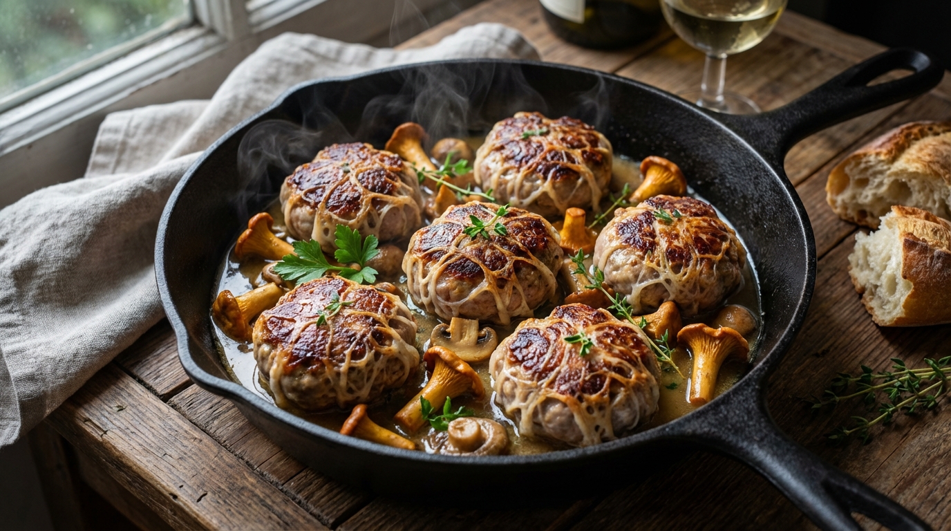 découvrez la recette de la crépinette de porc forestière, savoureuse et gourmande, associant champignons délicats et vin blanc aromatique pour un plat raffiné.