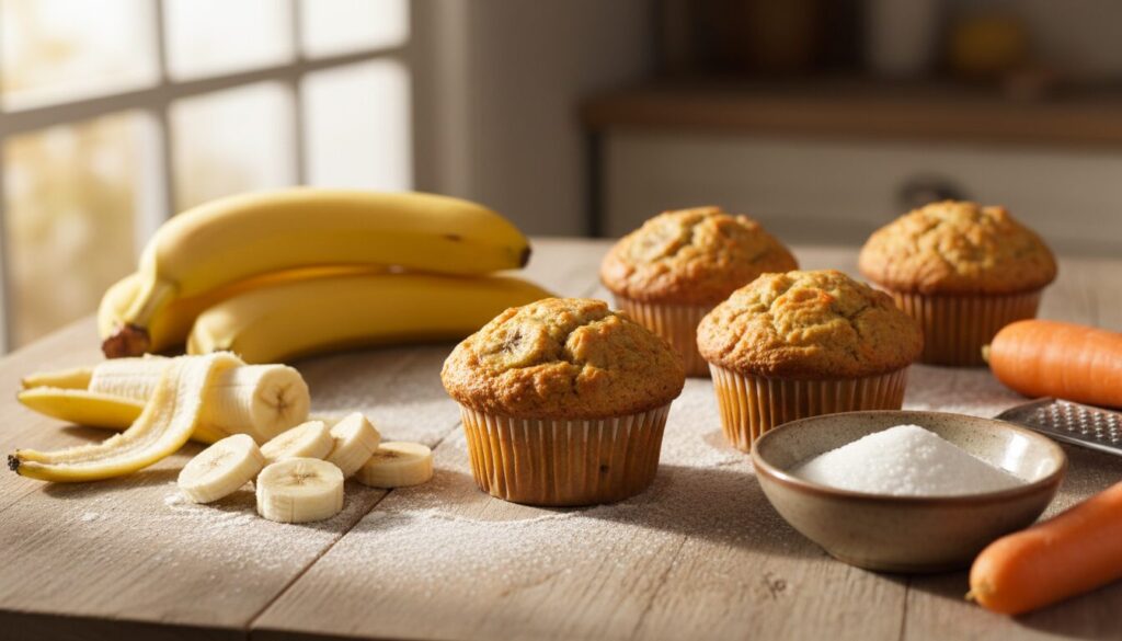 découvrez une recette facile de muffins banane-carotte, alliant saveurs gourmandes et bienfaits nutritionnels pour un encas sain et rapide à préparer.