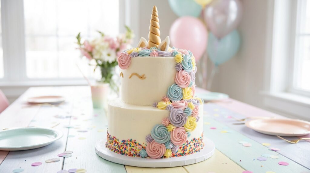 découvrez notre recette facile de gâteau licorne (layer cake), un dessert d'anniversaire féerique et coloré qui émerveillera petits et grands.