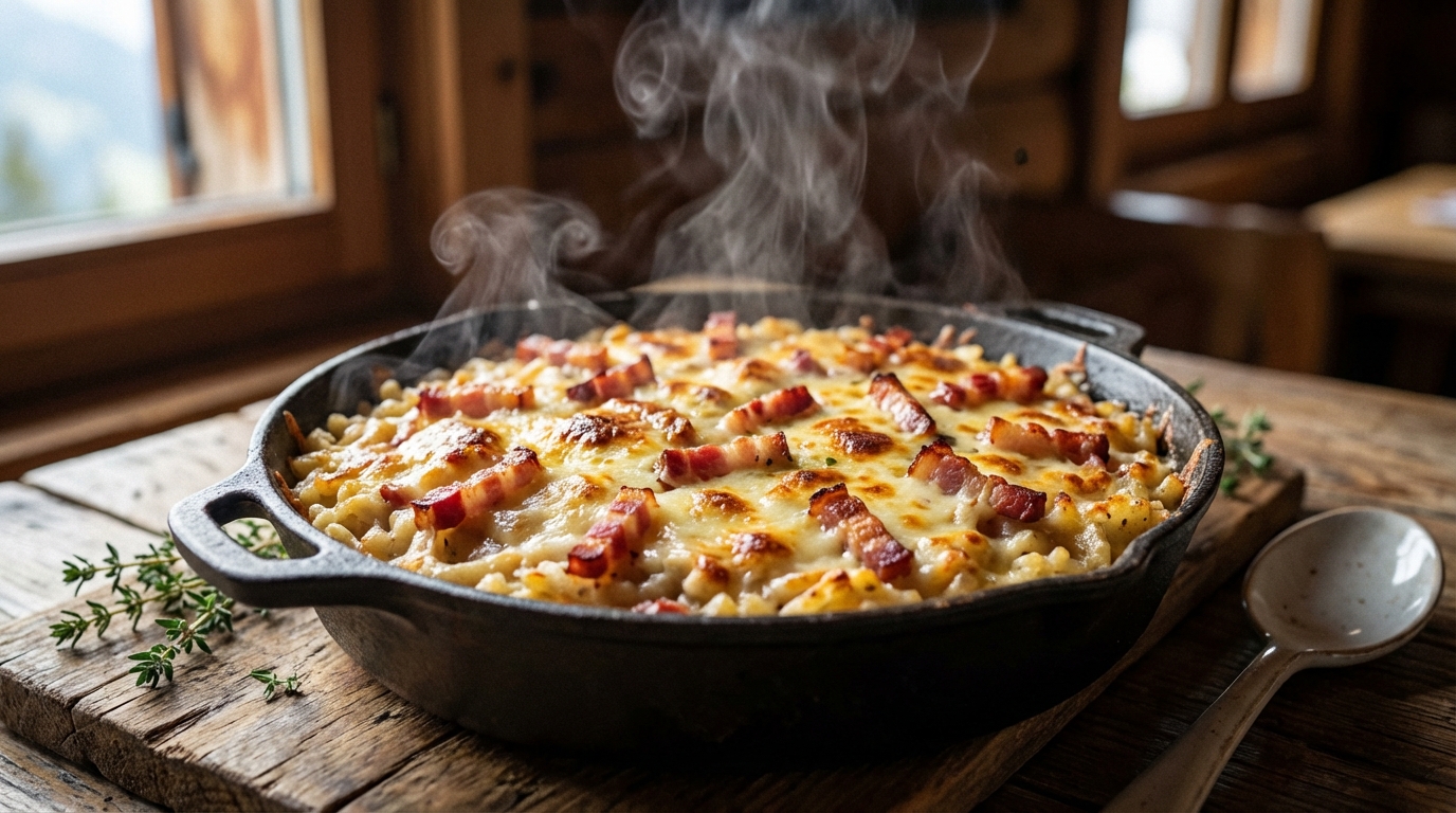 découvrez la recette traditionnelle du gratin de crozets de savoie, un plat savoureux alliant fromage fondant et lardons croustillants, idéal pour réchauffer vos repas d'hiver.