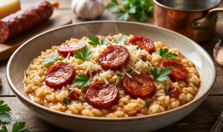 découvrez notre recette facile de risotto au chorizo, un délicieux mélange de saveurs espagnoles et italiennes pour un plat riche et savoureux.