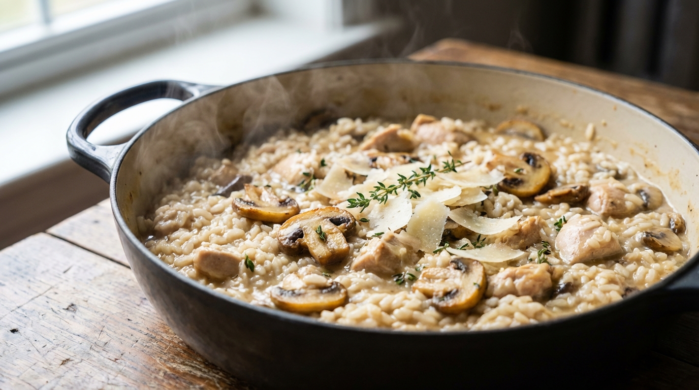 découvrez notre recette facile et gourmande de risotto au poulet et champignons, pour un plat crémeux et savoureux qui ravira vos papilles.