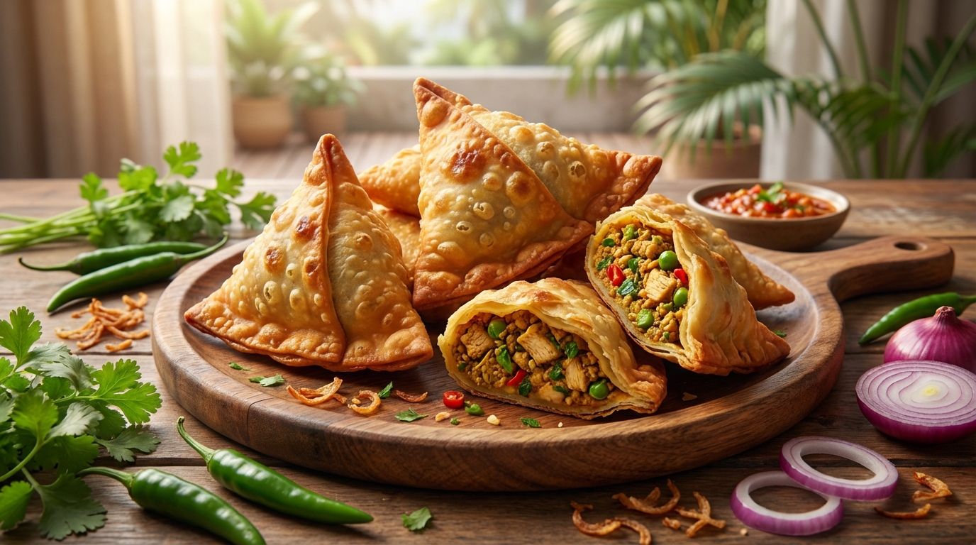 découvrez la recette des samoussas au poulet, un apéritif réunionnais croustillant et savoureux, parfait pour vos moments de convivialité.