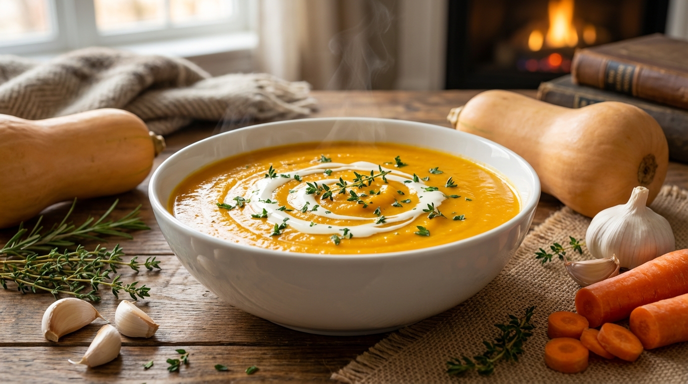découvrez notre recette facile et délicieuse de soupe de courge butternut et carottes, un velouté d'hiver réconfortant parfait pour les soirées froides.