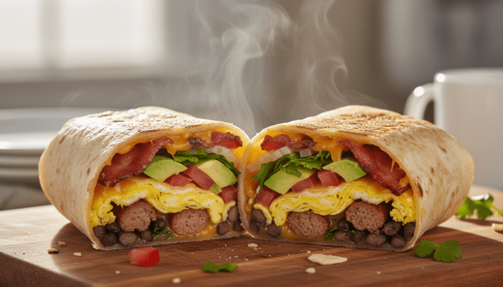 découvrez le « breakfast burrito », un petit déjeuner savoureux et complet qui vous apporte énergie et satiété pour bien démarrer la matinée.