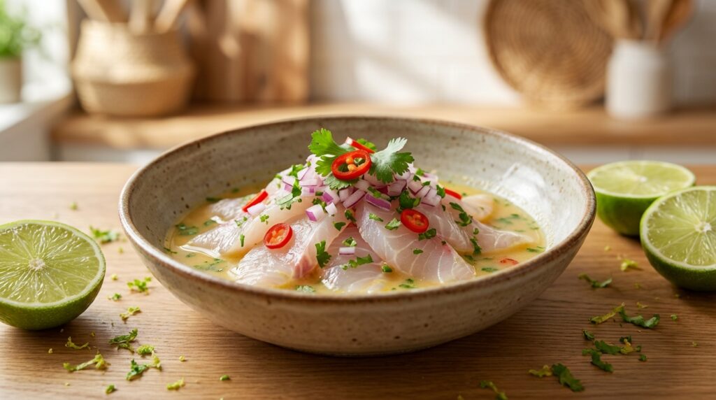 découvrez une recette fraîche et authentique de ceviche de dorade, marinée dans un mélange acidulé de citron vert à la manière péruvienne pour un goût exotique et savoureux.