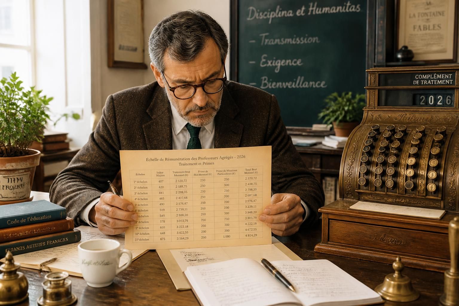 Salaire d&rsquo;un professeur agrégé : grille indiciaire et primes en 2026