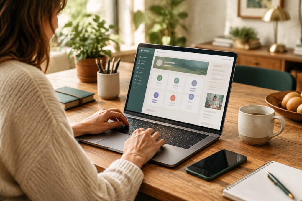 Page DeskRH connexion espace salarié affichée sur un ordinateur portable au bureau